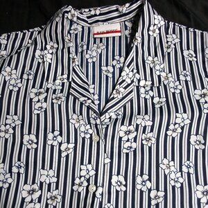 Vintage Judy Bond Striped Floral Polyester Disco Shirt Short Sleeve